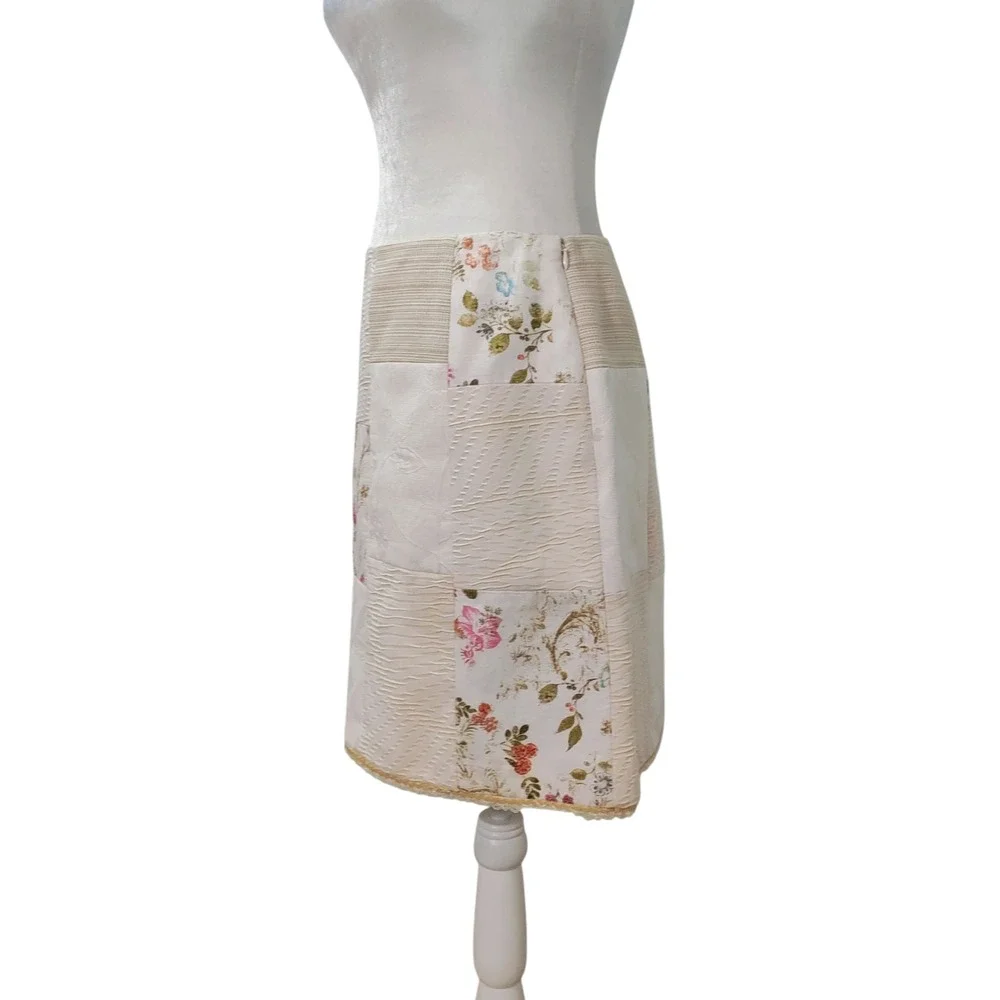 Alberto Makali Patchwork Mini Skirt Cream‎ Ivory Romantic Grandmacore Size 8